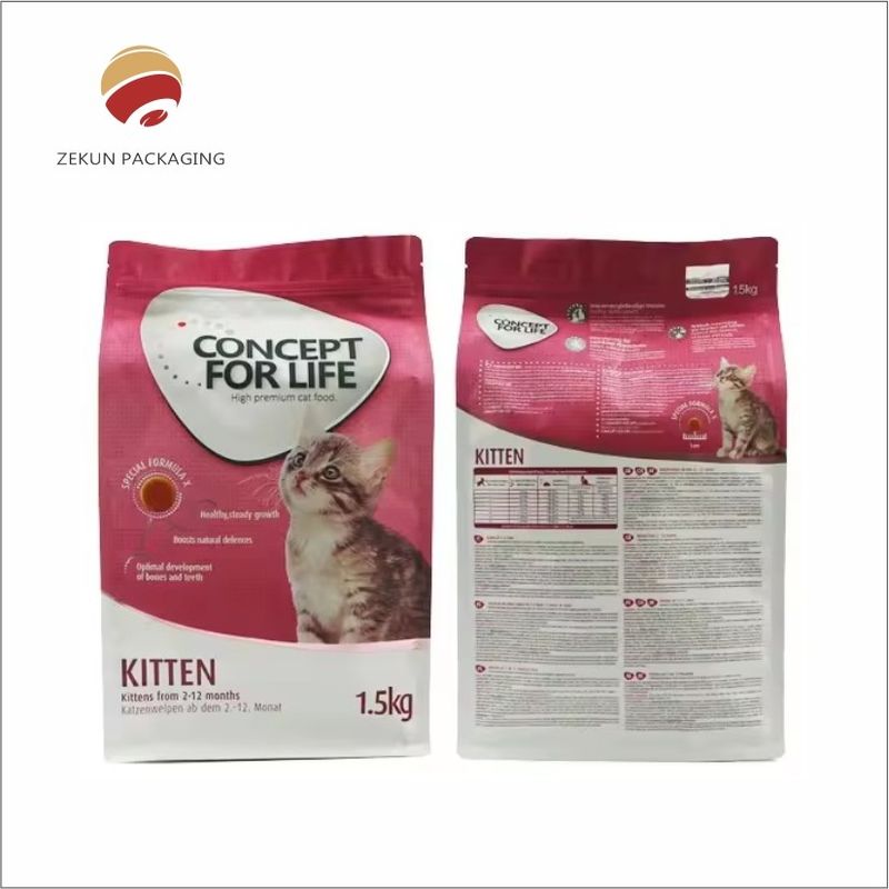 Sacos personalizados de alimentos para animais de estimação com cores vibrantes e acabamento mate ou brilhante